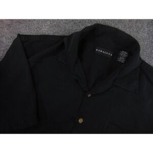 Baracuta Shirt Mens XL Dark Black Silk Short Sleeve Button Up
